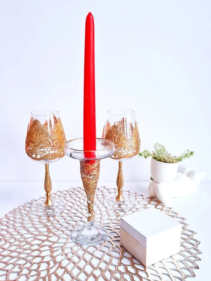 Gold Glass Candle Holder Handcrafted Vintage-Inspired Glass Candle Holder
