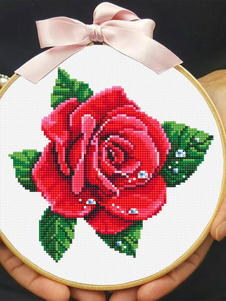 Red rose cross stitch pattern PDF download Simple flower cross stitch chart, Flower pattern digital PDF, Mothers day gift, Home decor #P47