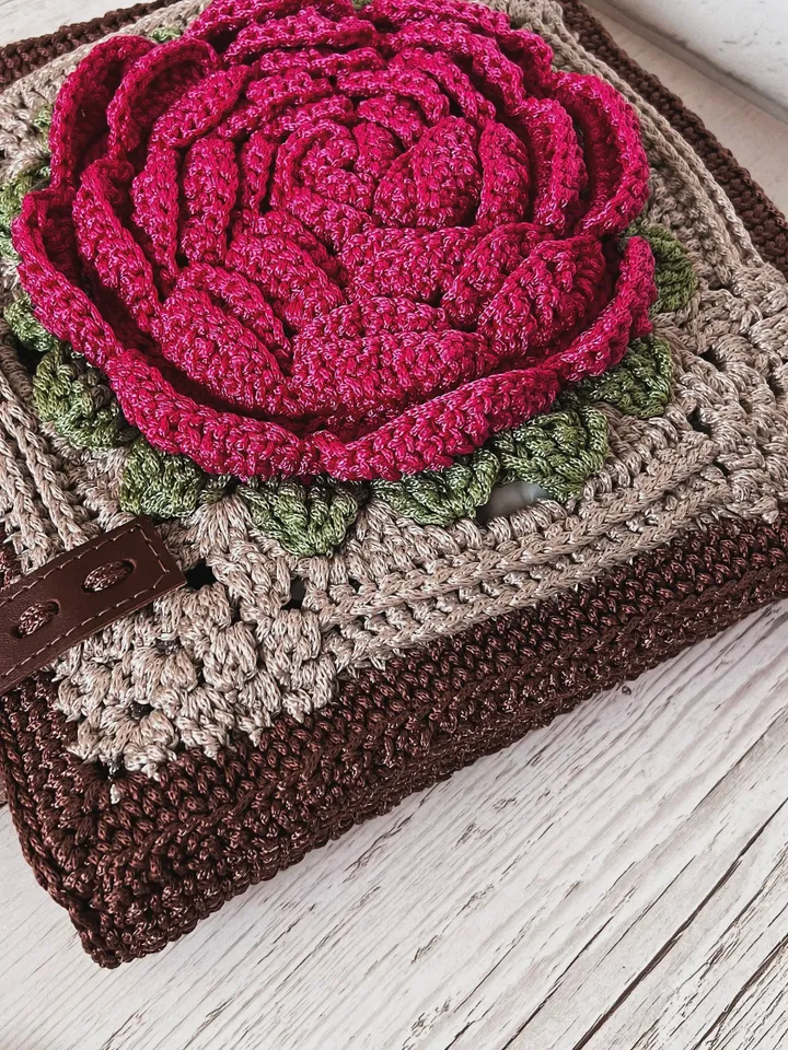 Tote bag with motifs, market bag, crochet tote, shopper, square bag, granny squares, cottagecore
