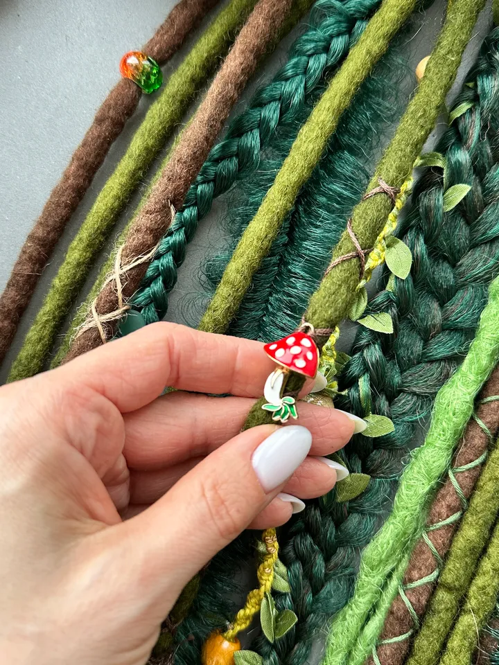 Hair band with dreadles and openwork braids, forest style, handmade accessories