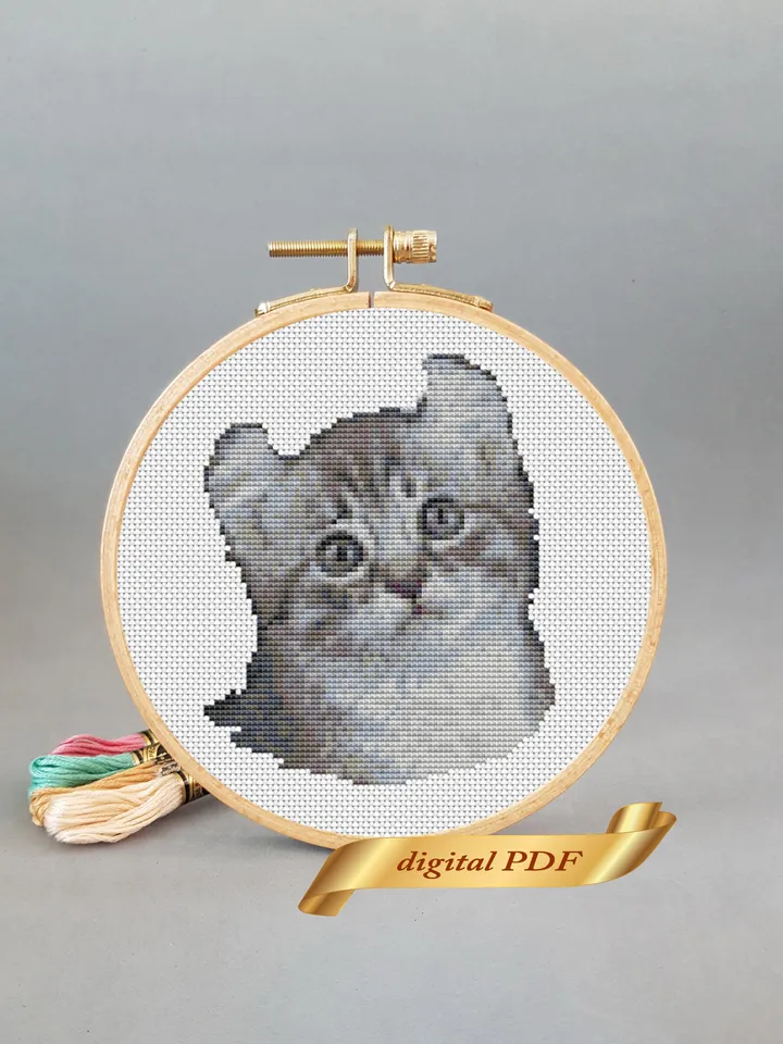 American Curl cat pattern pdf cross stitch, pets easy embroidery DIY, art.2