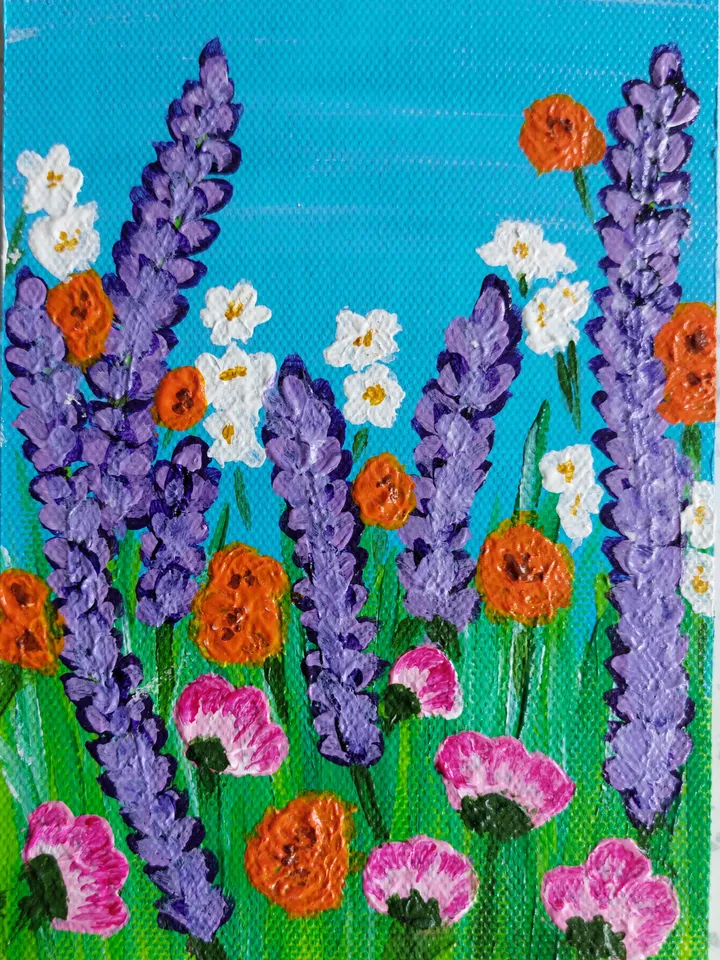 Mini painting depicting Meadow flowers, Original design, Painting on a panel