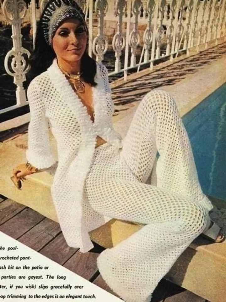 Pantsuit crochet pattern pdf, coat crochet, pants crochet, retro vintage pantsuit pdf instant download