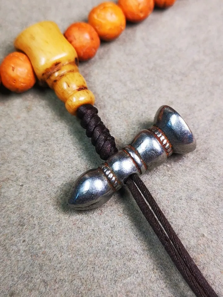 Gandhanra Handmade Tibetan Amulet,Stupa Pagoda Stamp Pendant Bead,Spacer Bead for Mala,Bag Hanging,Prayer Bead Accessories,1.0" × 0.3"