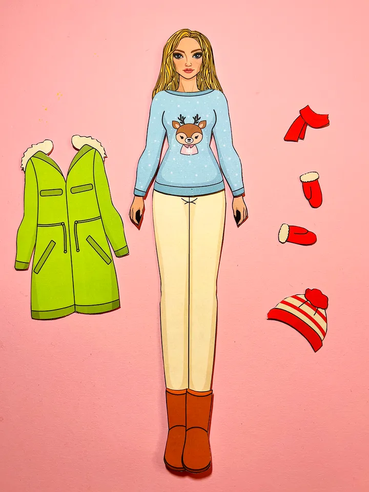 Paper doll with winter clothes