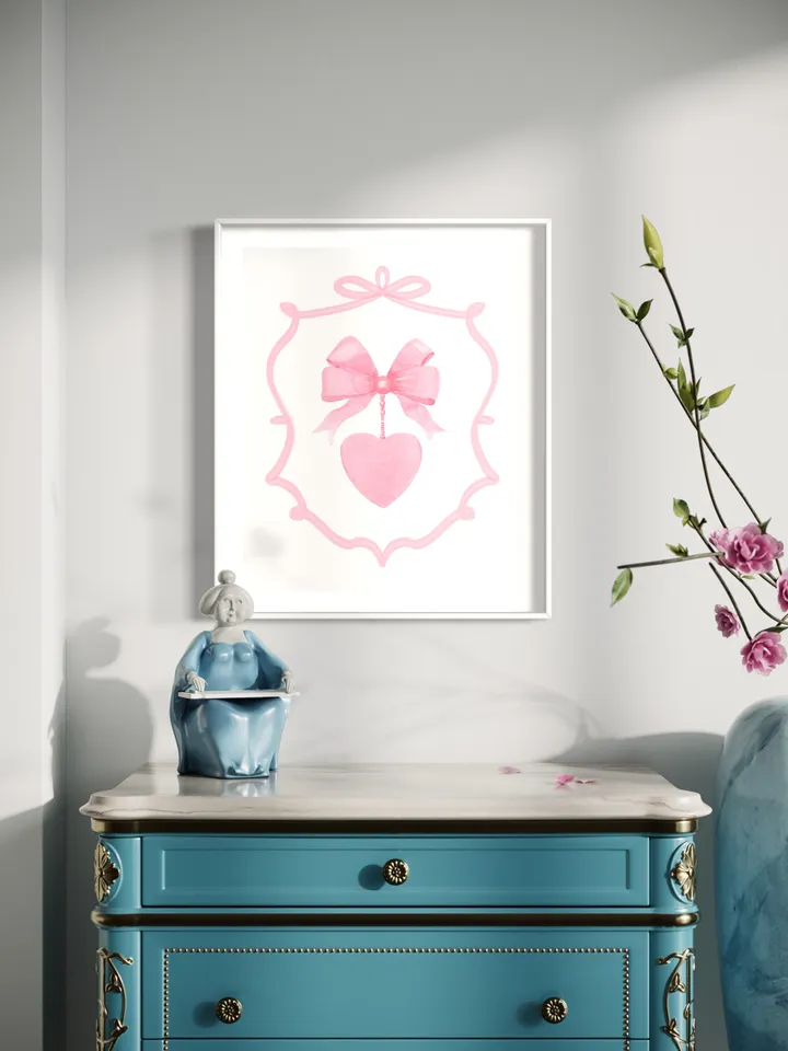 Pink Bow Painting Watercolor Art Print, Soft Girl Decor, Newborn Girl, Coquette Pink Bow, Nursery Room, Girly Apartment Art, Baby Gift