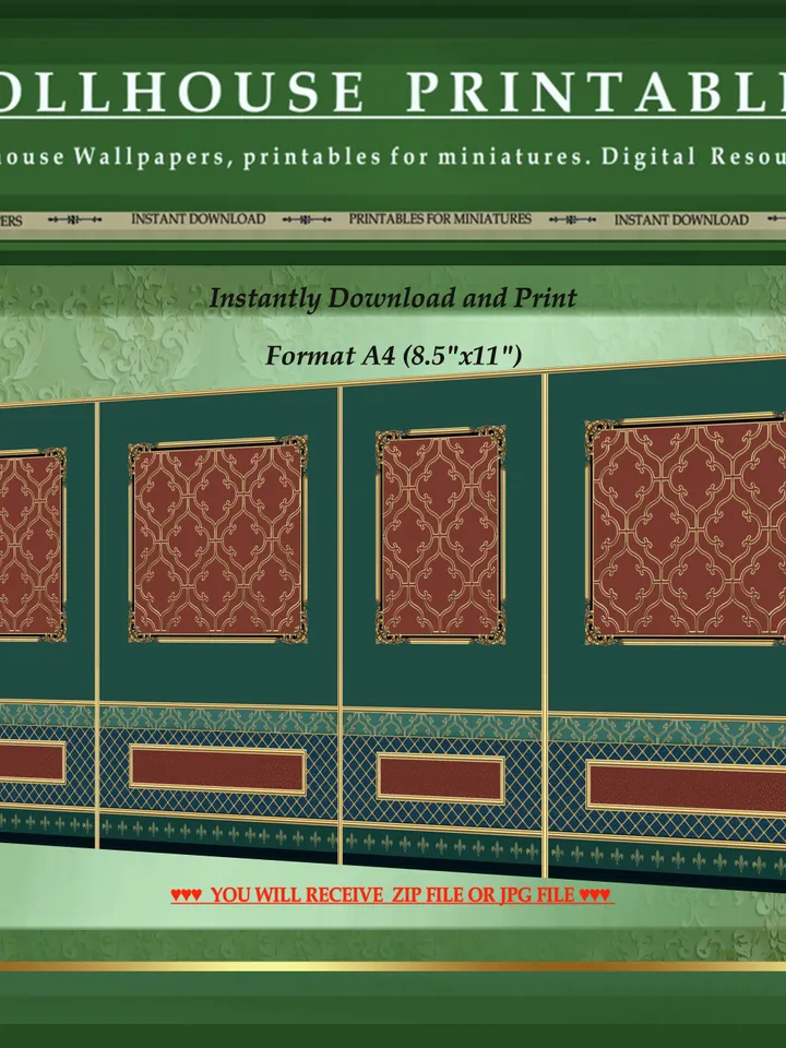 Wallpapers- Set 18-v3 | Printables for Dollhouses and Unique Miniature Projects | Digital Downloads | in Scale 1/12th