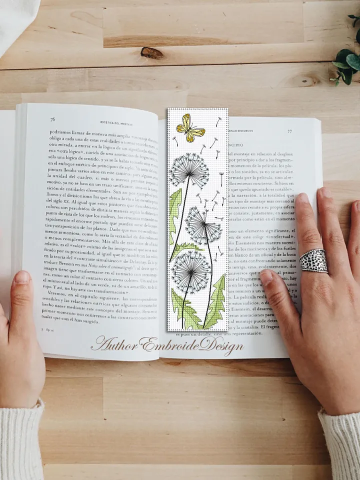 Dandelion bookmark cross stitch pattern download PDF Dandelion flowers cross stitch chart, Bookmark pattern digital, Floral backstitch #B413