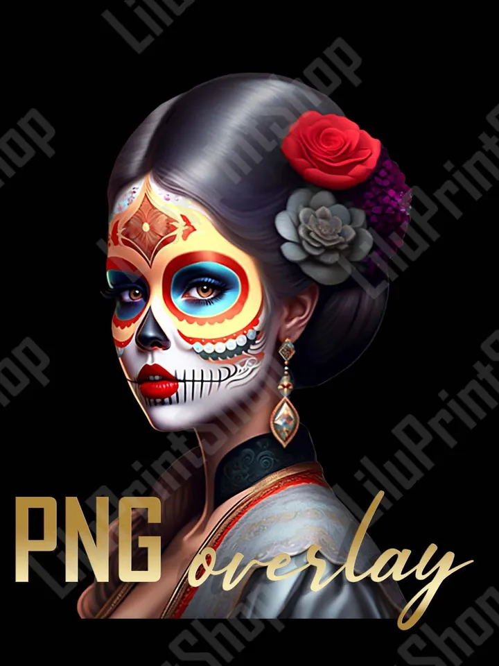 La Calavera Catrina sublimation Dia de Los Muertos clipart, Cinco de Mayo Candy skull png, Sugar skull digital instant download