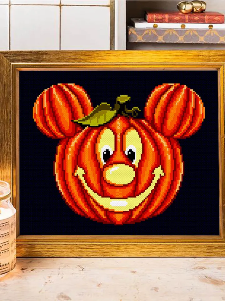 Halloween pumpkin cross stitch pattern download PDF Cute mouse cross stitch Awesome beginner stitch Halloween embroidery Mouse head #H22