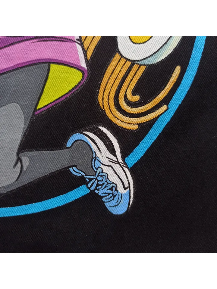 Black cotton shopper bag with hand painted anime style "lt's ramen time" 34x40 cm.