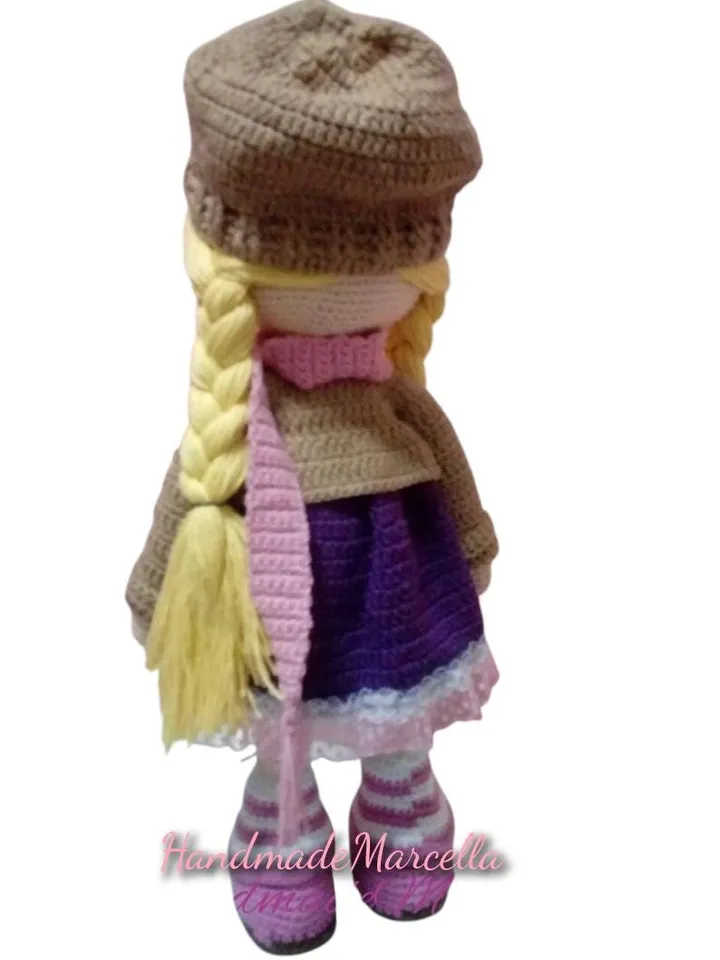 Large Crochet Doll β 38 cm Handmade Amigurumi β Big Doll with Hat & Scarf β Blonde Braided Hair β Gift for Girls β Cotton Yarn