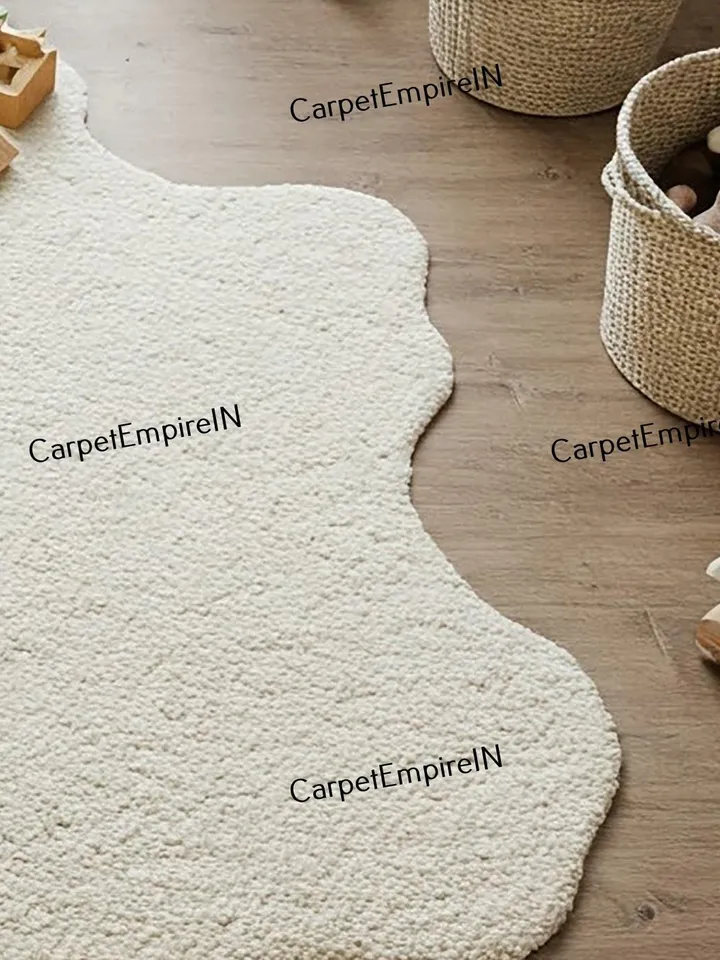 Irregular Cream Boucle Rug – Soft Plush, Aesthetic carpet for nursery, Livingroom rugBedroom rug,3x5,4x6,5x7,8x10,9x12,10x14,kids rug
