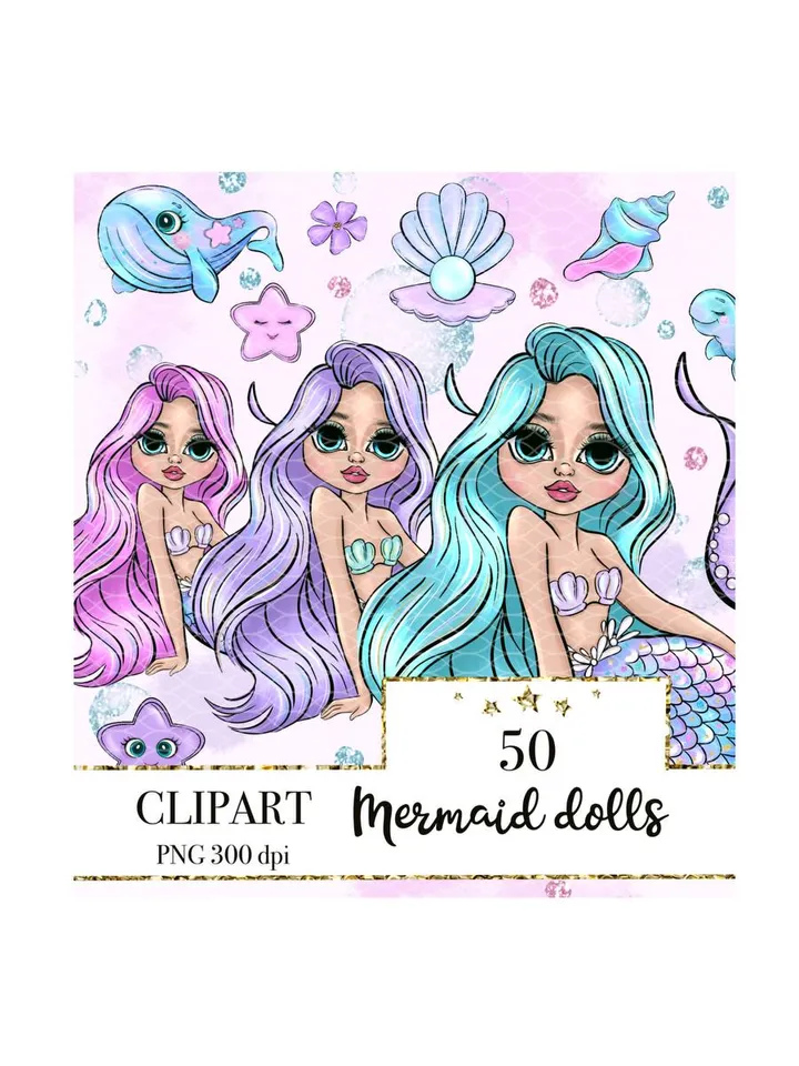 Pretty Purple Mermaid Clipart, Mermaid Birthday Clipart, Summer Girl Clipart, Cute Planner Stickers, Mermaid Nursery Decor Clipart