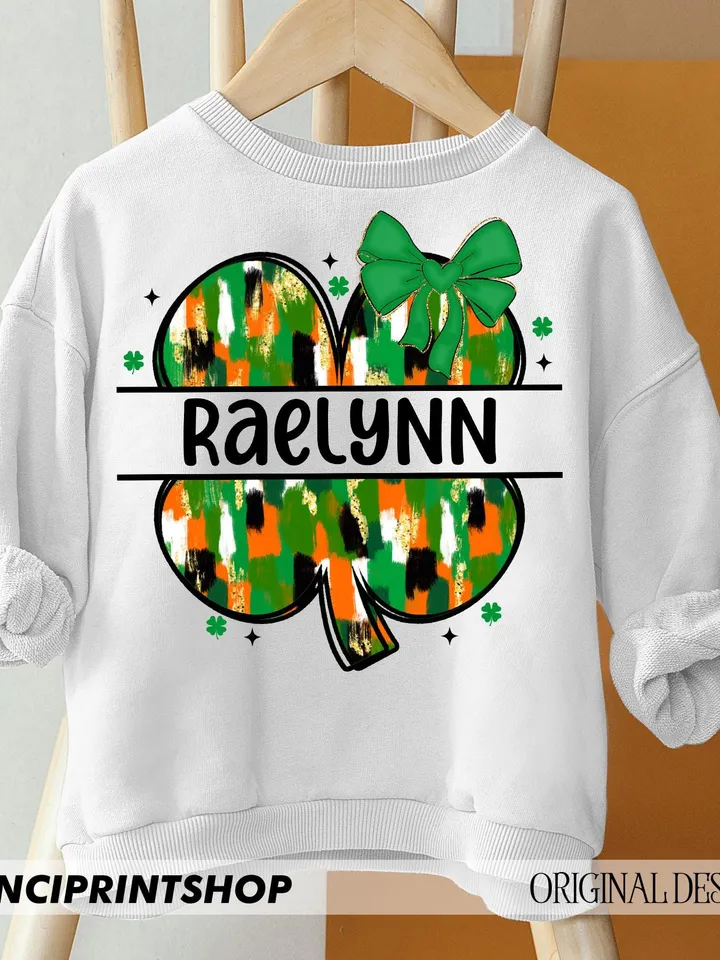 Personalized kid name St Patricks day png, Custom St patricks png, girls st patrick png, brushstroke shamrock png, St patricks png, Clover