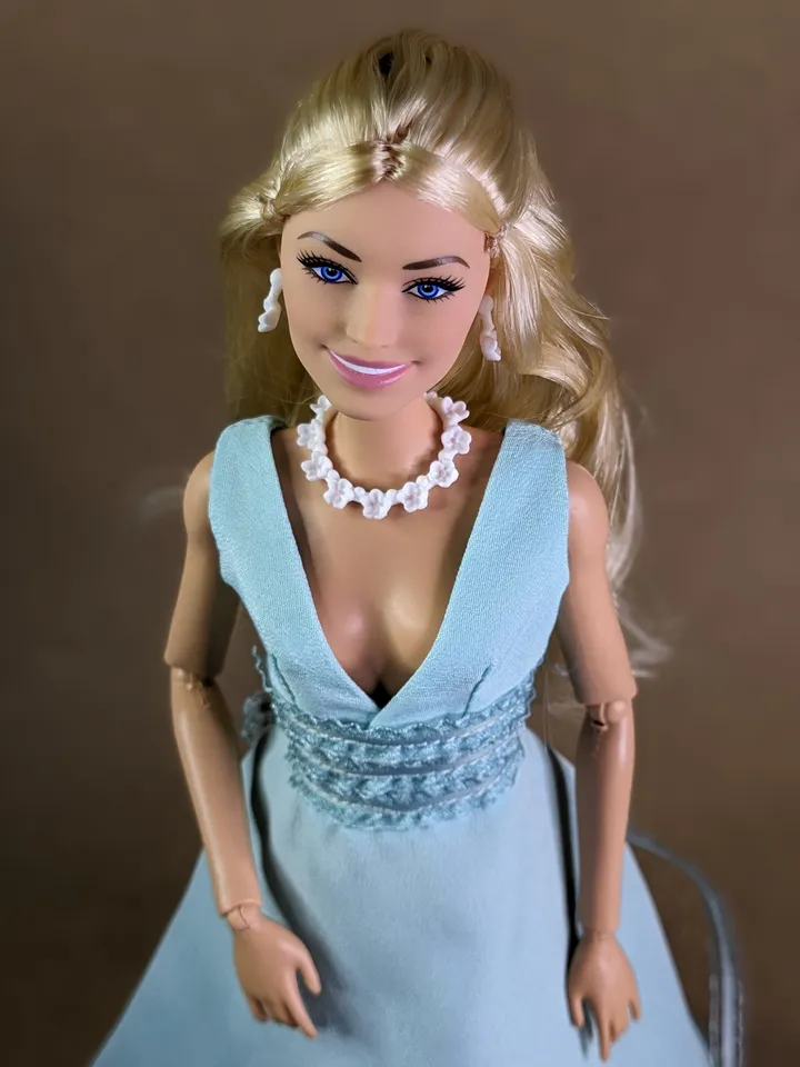 Handmade turquoise decorate evening dress for 1/6 scale fashion female dolls
