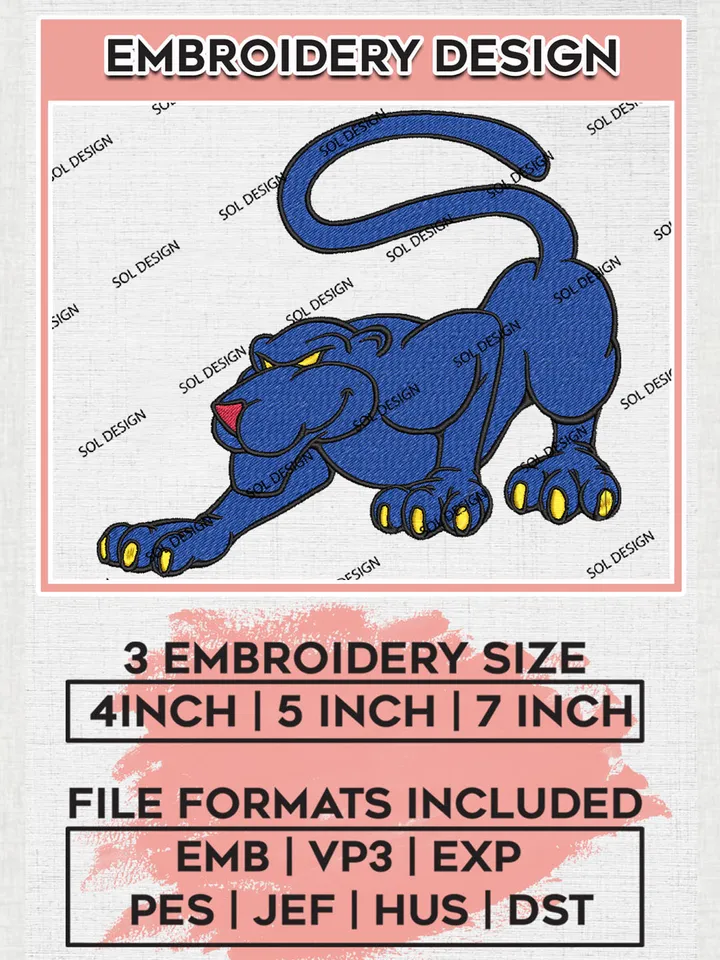 NCAA Georgia State Panthers Team Mascot Logo Embroidery Design Files, NCAA Georgia State Panthers Machine Embroidery, NCAA Teams, Game Day, 3 sizes, NCAA Machine embroidery designs, Digital Download