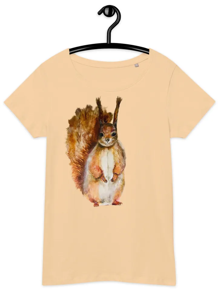 Squirrel t shirt,Women’s basic organic squirrel t-shirt,made with my original watercolour painting,unique handmade wearable gift for her