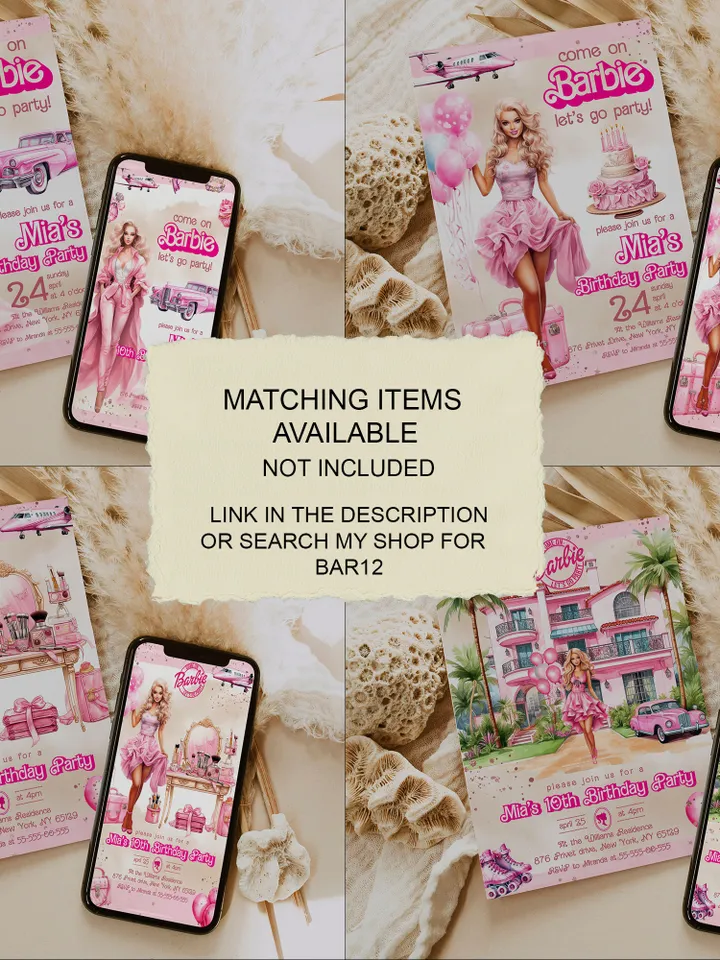 Doll party hot pink girl birthday thank you card party supplies bar12