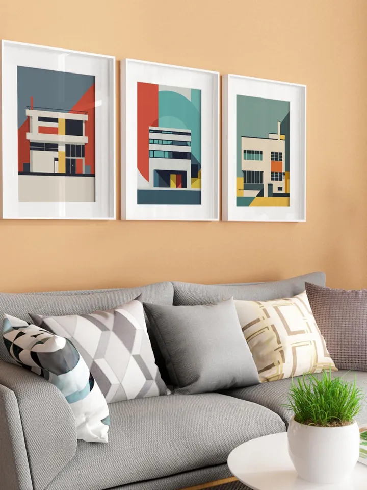 Bauhaus Set of 6 Poster, Bauhaus Building Architectural Print, Gallery Wall Set, Mid Century Modern, High Quality Digital Download print set