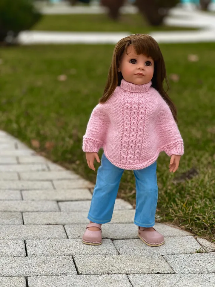 Poncho KNIT PATTERN Unique for Gotz and American Girl Dolls / 18-inch doll clothes pattern PDF english