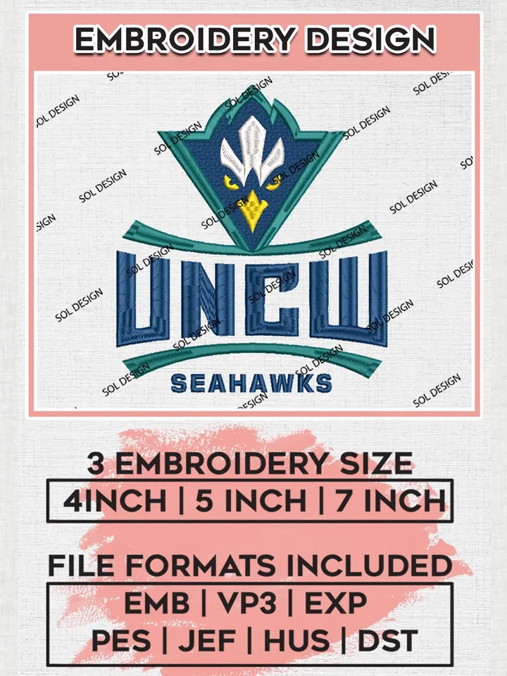 NCAA UNC Wilmington Seahawks Machine embroidery designs, NCAA UNC Wilmington Seahawks Embroidery designs, NCAA Machine embroidery designs, Machine embroidery designs, Digital Download