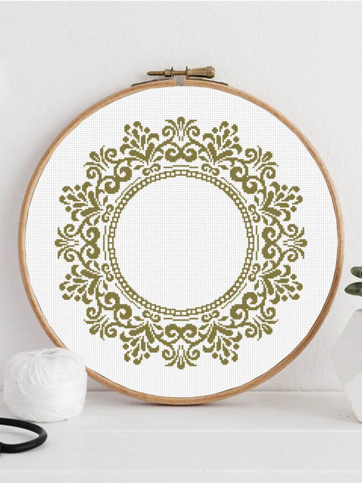 Monogram mandala cross stitch pattern PDF download, Round floral frame cross stitch, Mandala wreath cross stitch chart, Mandala border #Y9