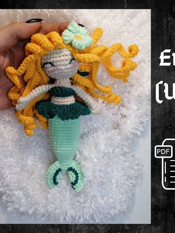 PDF Crochet Pattern Mermaid doll, Amigurmi mermaid, pattern crochet doll, pattern crocheted doll with hair, amigurumi doll, sea toy pattern