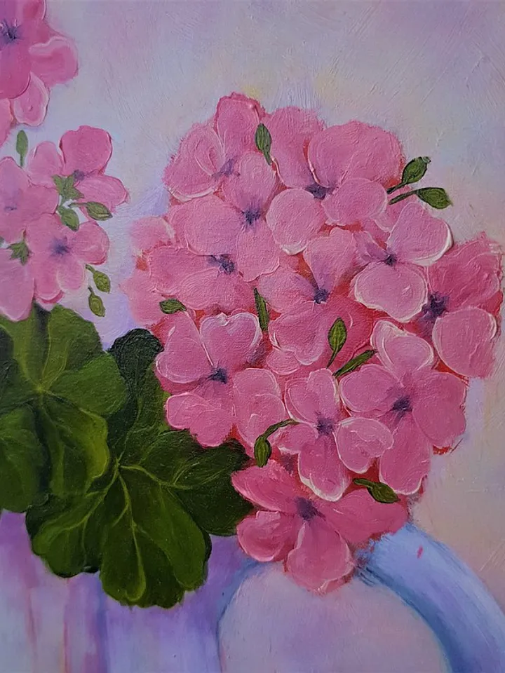 Red Geraniums Painting Original Art Pelargonium Flower Still Life Oil Painting