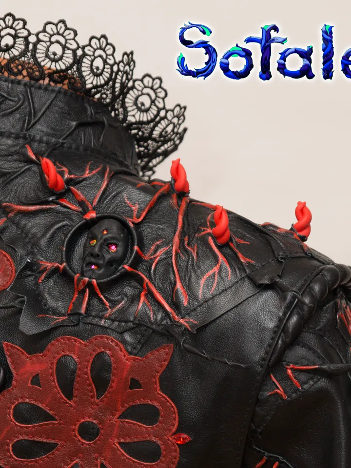 Women's Genuine leather jacket gothic aristocratic style red black color, leather clothes by Sofalee