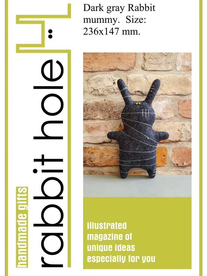Halloween Doll sewing pattern PDF, Rabbit Mummy, digital tutorial in english, Felt animal diy