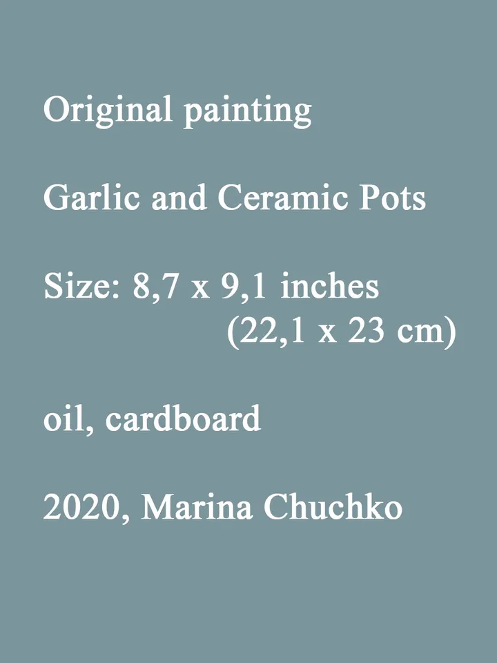 Garlic PAINTING 8,7x9,1" ORIGINAL ART Kitchen Artwork Ceramic Pots Still Life Signed by artist Marina Chuchko