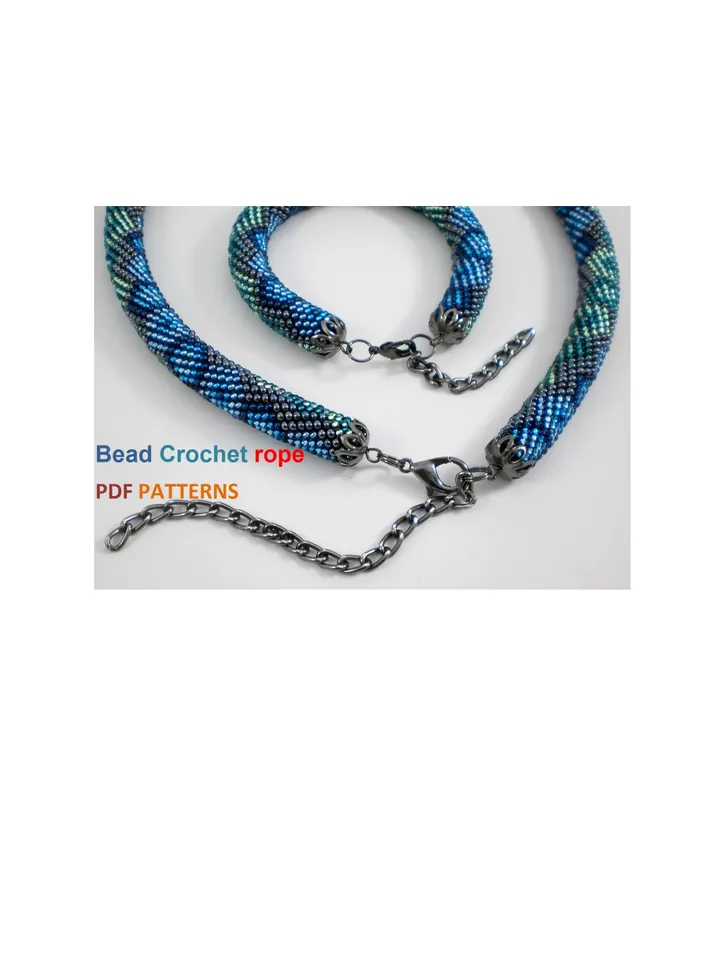 Bead crochet rope patterns «Rendezvous» necklace and bracelet, DIY, Instant Download, PDF fail