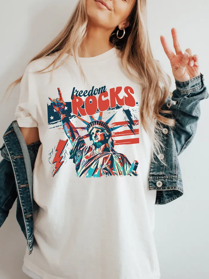 Freedom Rocks Sublimation Design PNG Digital Download Printable Boho Retro 4th of July Independence Day Patriotic Liberty USA