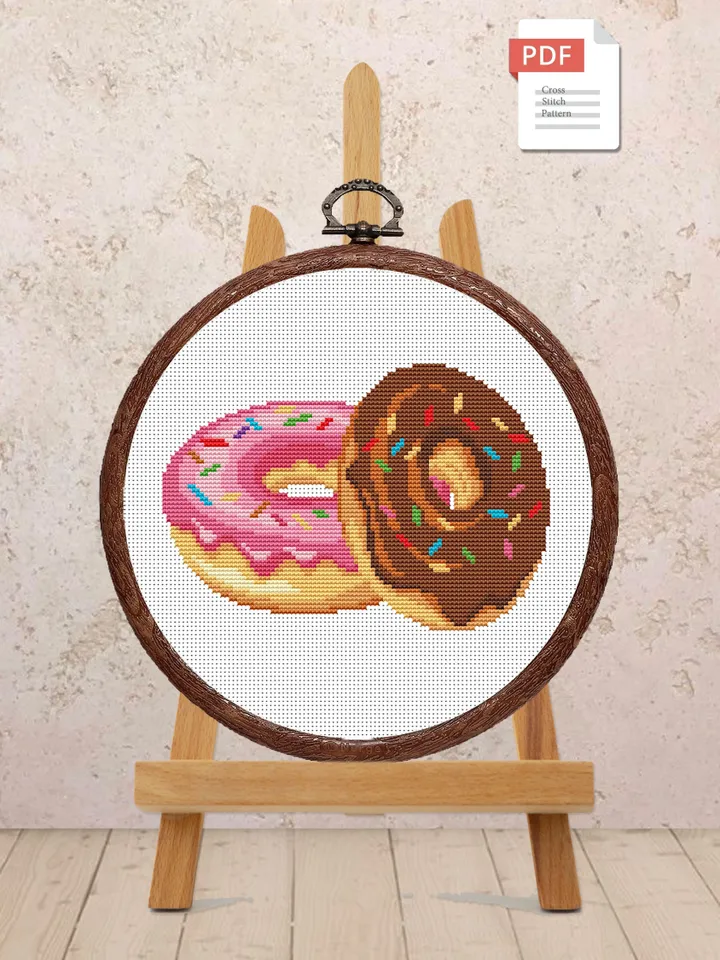 Set of 2 Donuts Cross Stitch Pattern, Kitchen Cross Stitch, Embroidery Donut, Dessert Cross Stitch Pattern, Modern Cross Stitch #kt019