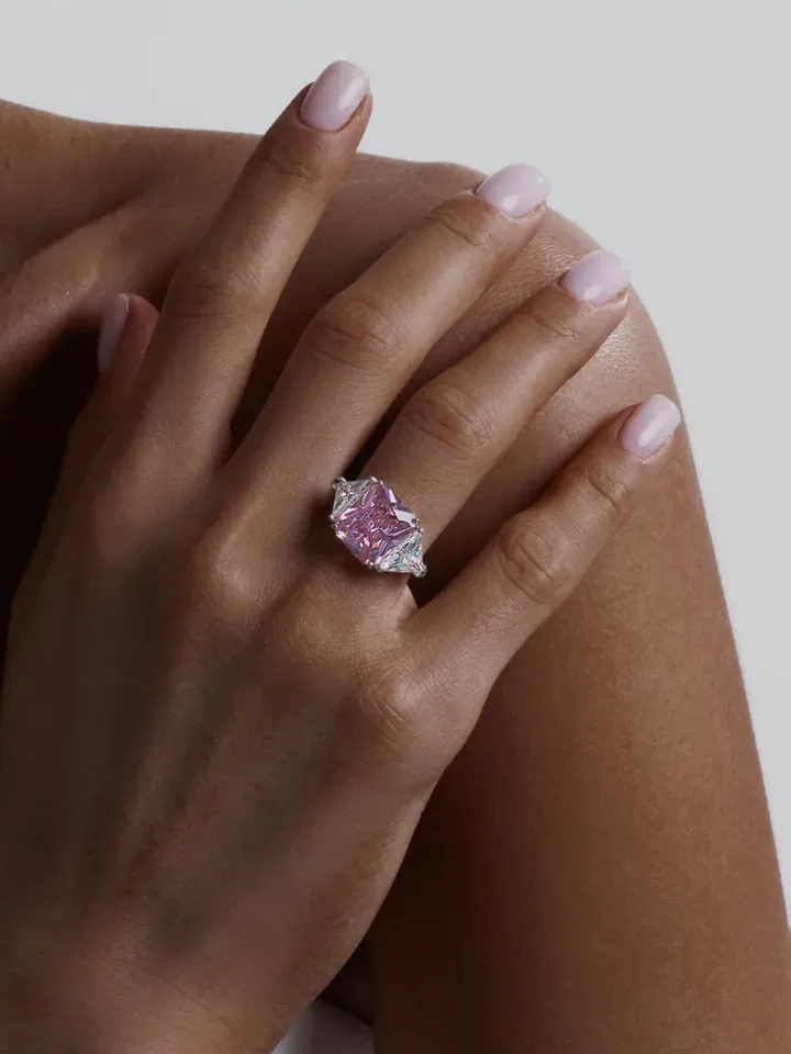 Ring silver 925 women's volumetric, ring with pink cubic zirconia