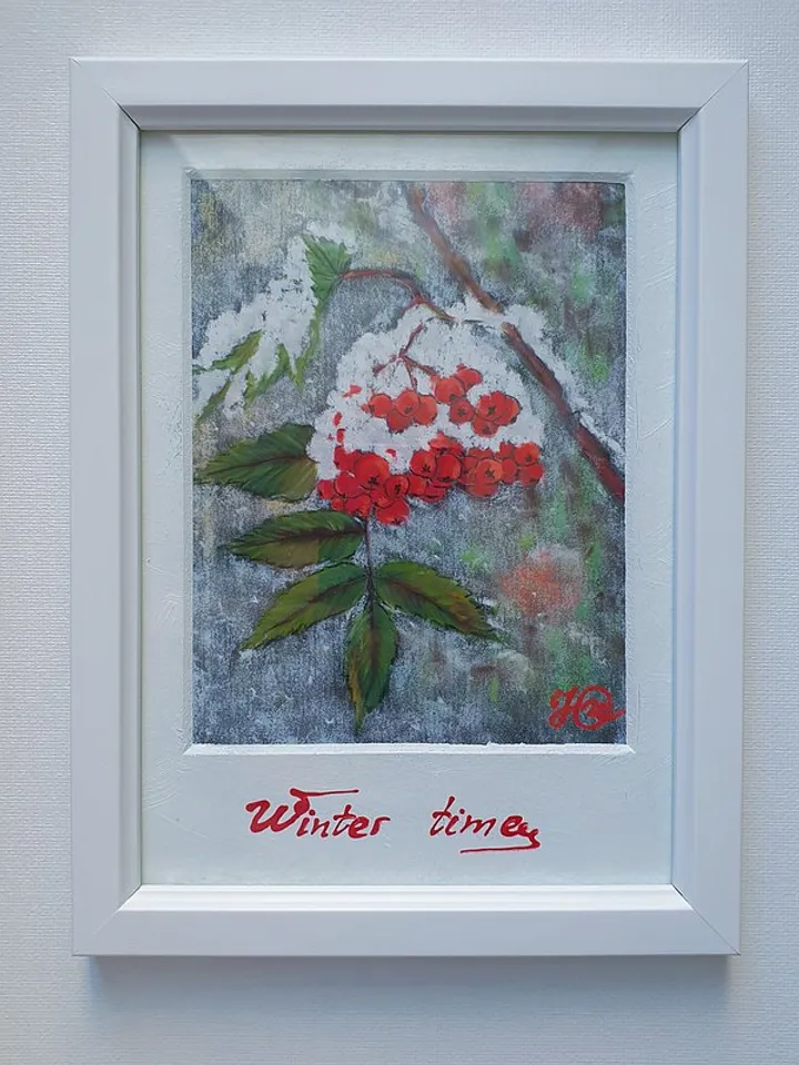 Rowan Painting Christmas Decoration Original Art Berry Wall Art Frame Painting