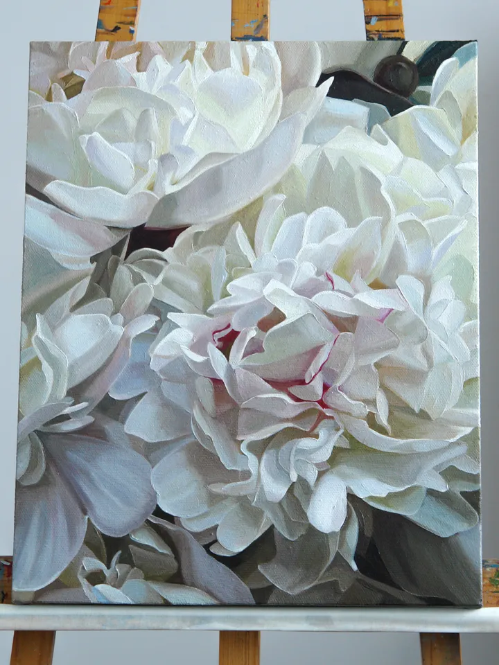White peonies oil painting