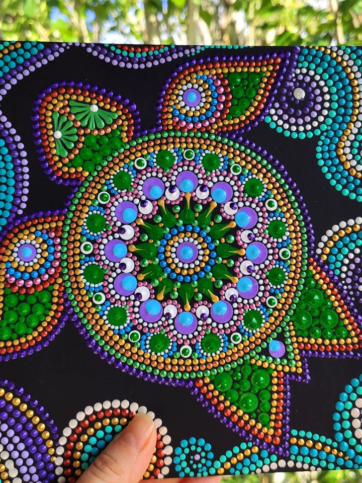 Sea Turtle Dot Art Original Painting Acrylic Dotted Art 20 by 20 cm / 8 by 8 ''