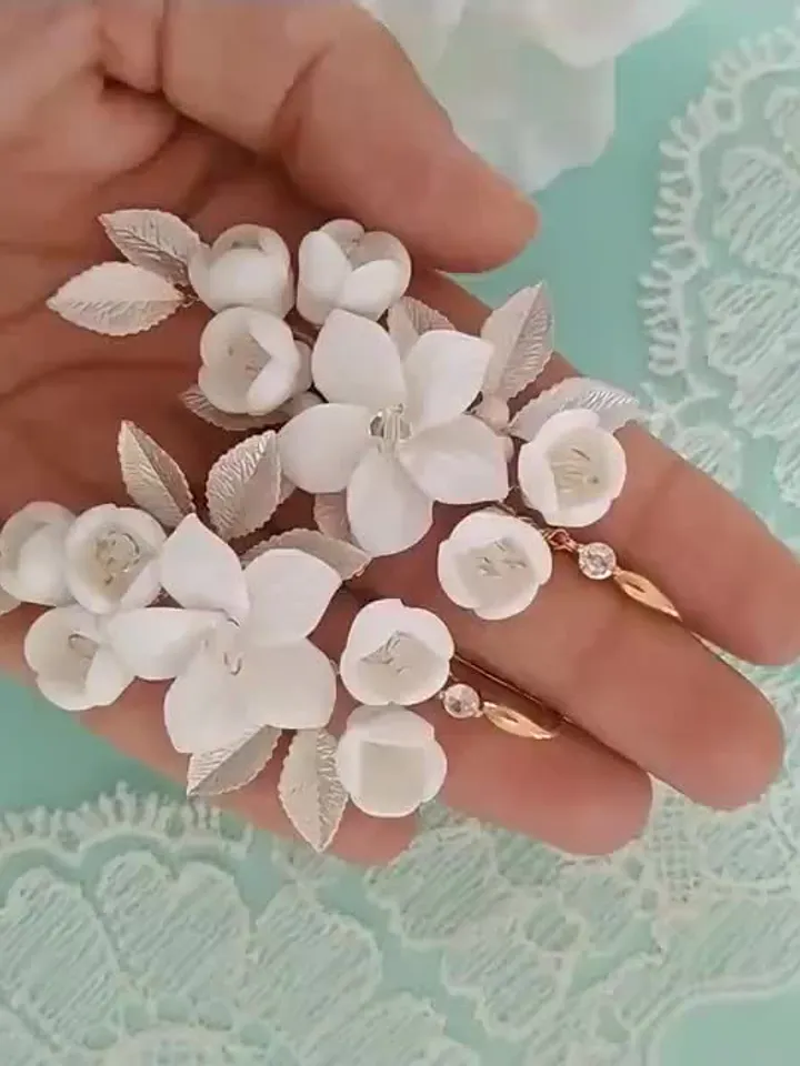 Silver, Gold, Rose Gold Boho Wedding Earrings, Porcelain Flower Bridal Earrings, Statement Wedding Earrings | Jewelry, Boho Bridal Earrings