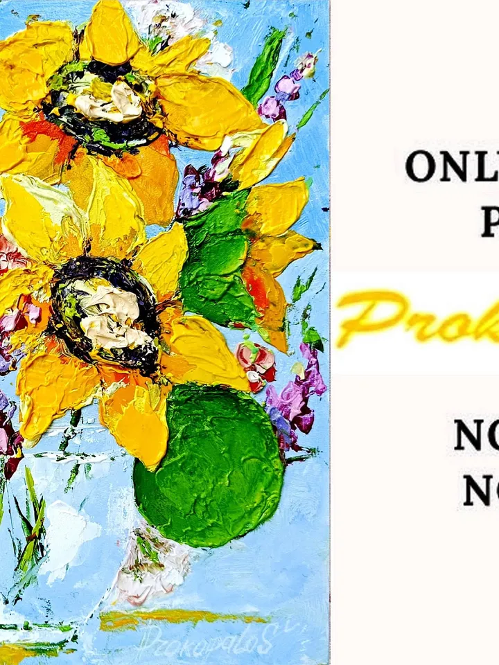 Sunflower Painting Original Art oil painting Floral Sunflowers Artwork Still Life Flowers Small Painting 8 by 8" by ArtProkopaloSv