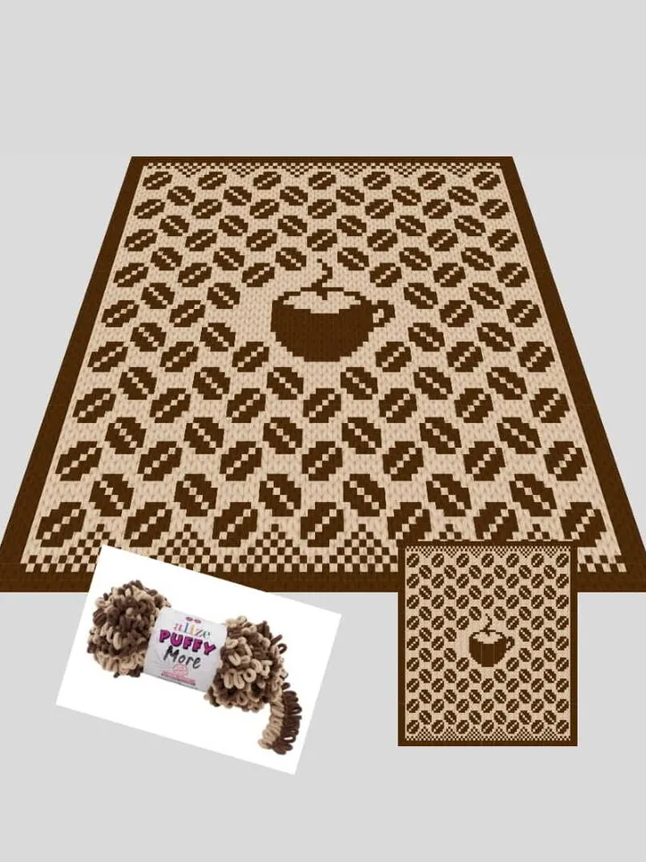 Loop yarn Finger knitted Coffee Break blanket pattern