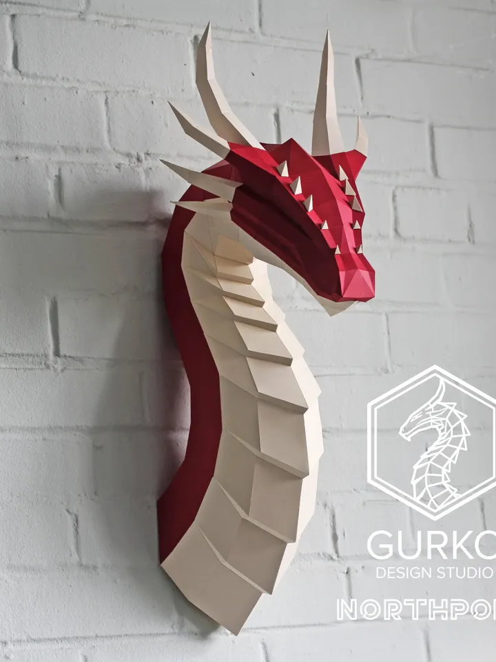 Fire Dragon Papercraft, Digital Template, PDF Download, Gurko, 3D Low Poly, Pepakura, DIY Origami Sculpture, Paper Decor, DIY Gift