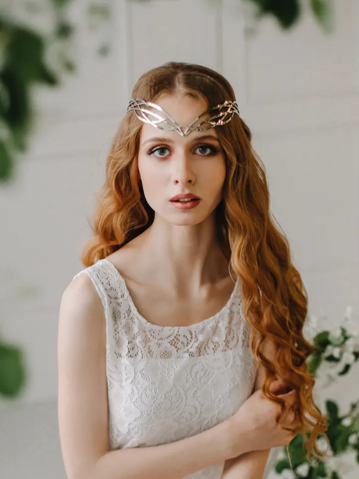 Wedding diadem Bridal Elven Tiara Elf Leaf Crown bridal hair vine Wedding Headpiece headband Silver Bridal Tiara Nimriel