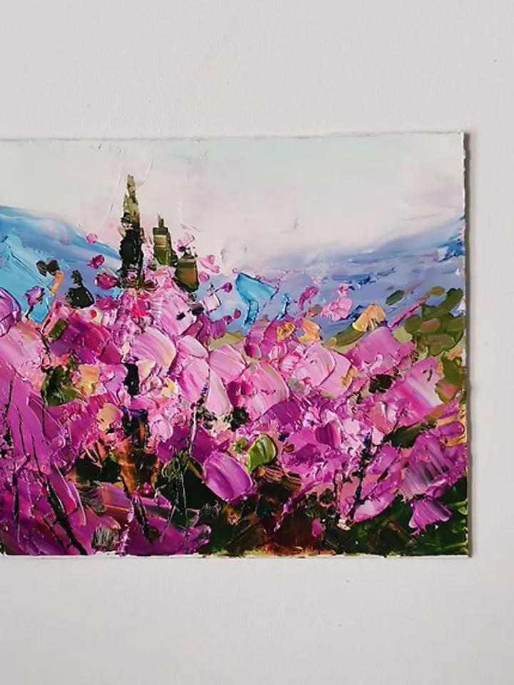 Sakura Painting Original Art Small Impasto Oil Painting Floral Artwork 微型油画 掛畫