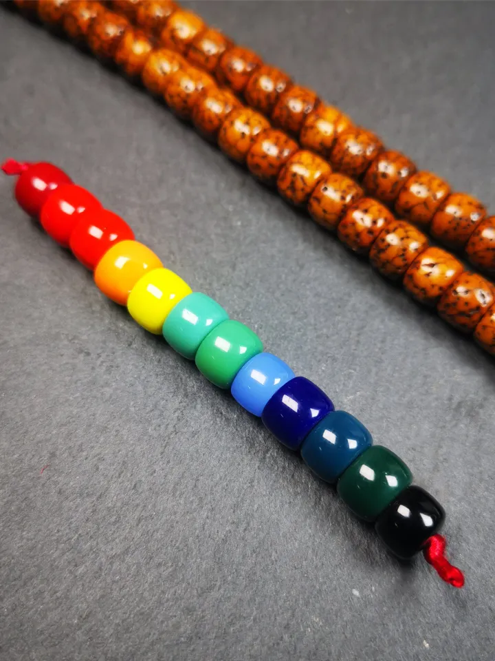 Gandhanra 1 Set of 2 Strings Sherpa Glaze Beads,Marker Beads for Mala / Necklace,Prayer Beads Accessories,0.3&quot; × 0.24&quot;