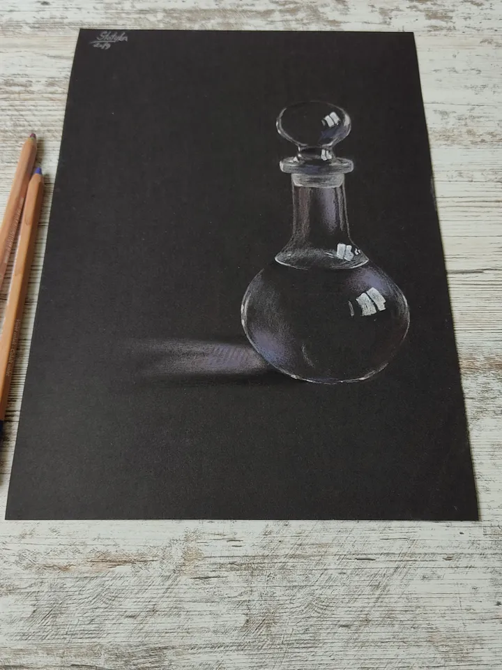 Decanter. Glassware. Original soft pastel drawing.