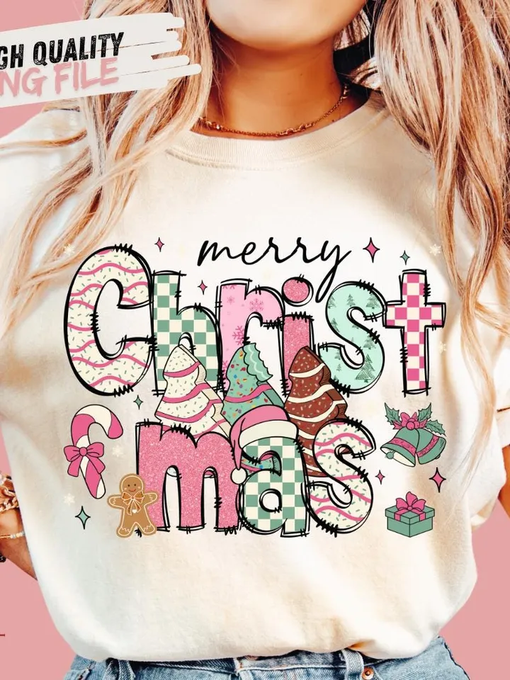 Merry Christmas png, christmas tree png, pink christmas png, retro christmas png, Christmas vibes png, merry christmas y'all png, merry png