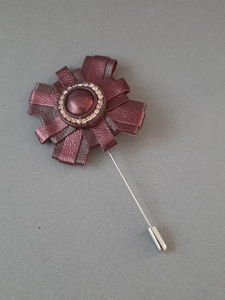 Medal men's lapel pin Leather boutonniere for him 3rd anniversary gift