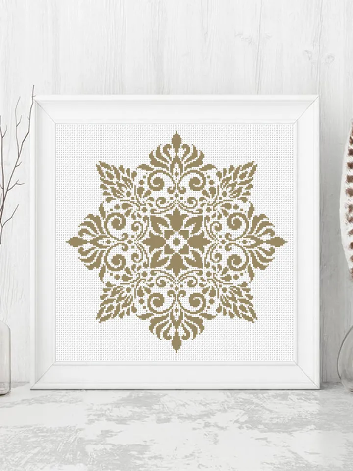 Flower mandala cross stitch pattern PDF download Monochrome cross stitch chart, Simple mandala pattern digital PDF, Mandala ornament #M258